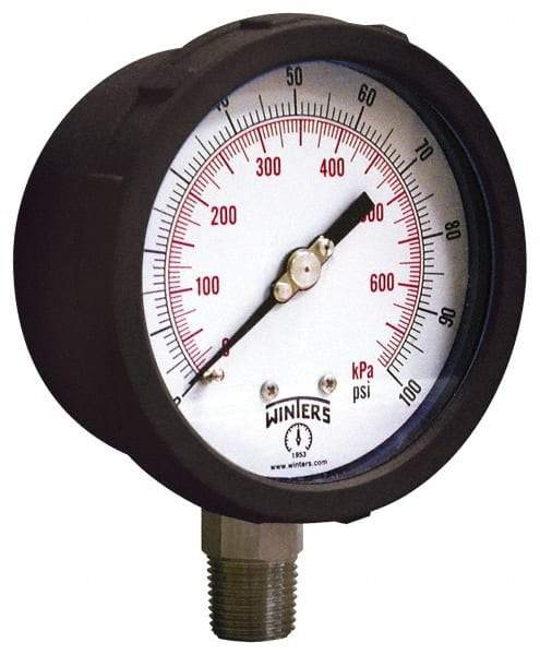 Winters - 4" Dial, 1/4 Thread, 0-160 Scale Range, Pressure Gauge - Lower Connection Mount, Accurate to 1% of Scale - Industrial Tool & Supply