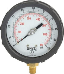 Winters - 4" Dial, 1/4 Thread, 0-100 Scale Range, Pressure Gauge - Lower Connection Mount, Accurate to 1% of Scale - Industrial Tool & Supply