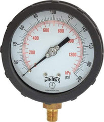 Winters - 4" Dial, 1/4 Thread, 0-200 Scale Range, Pressure Gauge - Lower Connection Mount, Accurate to 1% of Scale - Industrial Tool & Supply