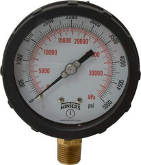 Winters - 4" Dial, 1/2 Thread, 0-5,000 Scale Range, Pressure Gauge - Lower Connection Mount, Accurate to 1% of Scale - Industrial Tool & Supply