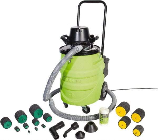Greenlee - 12 Gal Plastic Tank, Electric Powered Power Fishing Blower/Wet/Dry Vacuum System - 120 Volt, 11.8 Amps, 15' Hose Fitting, Washable Stainless Steel, Accessories Included - Industrial Tool & Supply