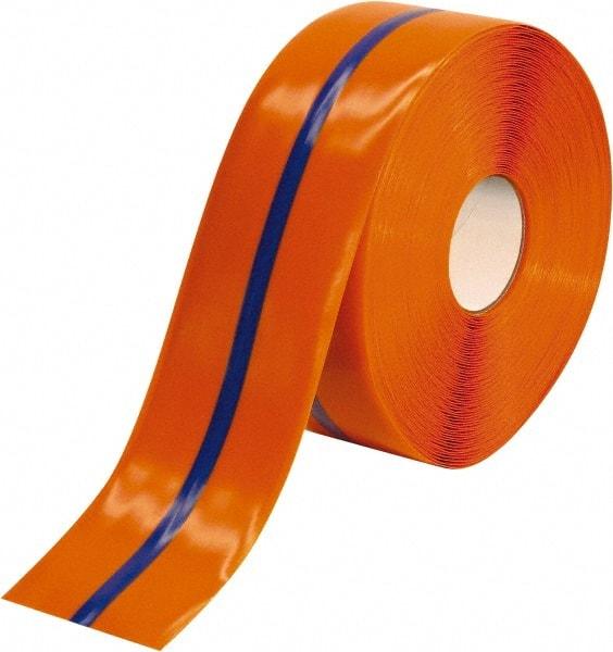 PRO-SAFE - Orange & Blue Striped PVC Tape - 4" Wide x 100' Long x 50 mil Thick, General Traffic - Industrial Tool & Supply