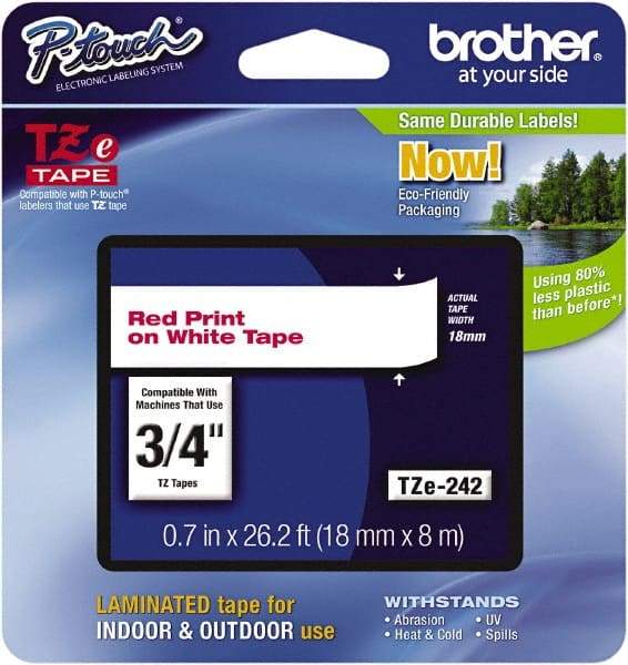 Brother - 3/4" Wide x 314.4" Long, White Plastic/Paper Tape Cassette - For Label Maker - Industrial Tool & Supply