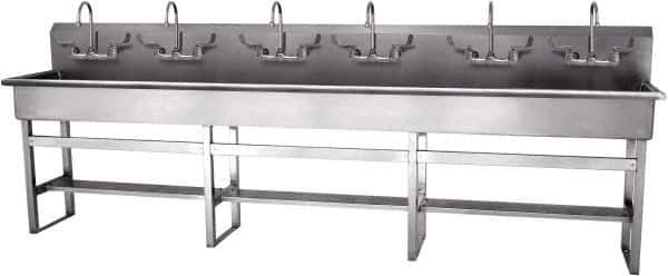 SANI-LAV - 117" Long x 16-1/2" Wide Inside, 1 Compartment, Grade 304 Stainless Steel Hand Sink-Pedestal Mount - 16 Gauge, 120" Long x 20" Wide x 45" High Outside, 8" Deep - Industrial Tool & Supply