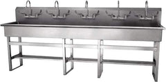 SANI-LAV - 97" Long x 16-1/2" Wide Inside, 1 Compartment, Grade 304 Stainless Steel Hand Sink-Pedestal Mount - 16 Gauge, 100" Long x 20" Wide x 45" High Outside, 8" Deep - Industrial Tool & Supply