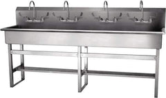 SANI-LAV - 77" Long x 16-1/2" Wide Inside, 1 Compartment, Grade 304 Stainless Steel Hand Sink-Pedestal Mount - 16 Gauge, 80" Long x 20" Wide x 45" High Outside, 8" Deep - Industrial Tool & Supply