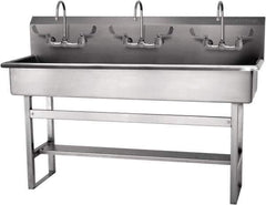 SANI-LAV - 57" Long x 16-1/2" Wide Inside, 1 Compartment, Grade 304 Stainless Steel Hand Sink-Pedestal Mount - 16 Gauge, 60" Long x 20" Wide x 45" High Outside, 8" Deep - Industrial Tool & Supply