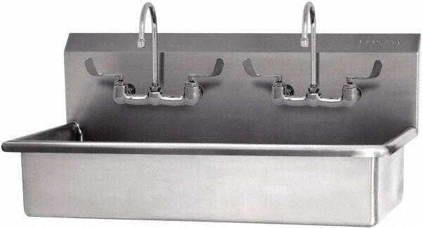 SANI-LAV - 37" Long x 16-1/2" Wide Inside, 1 Compartment, Grade 304 Stainless Steel Hand Sink-Wall Mount - 16 Gauge, 40" Long x 20" Wide x 18" High Outside, 8" Deep - Industrial Tool & Supply