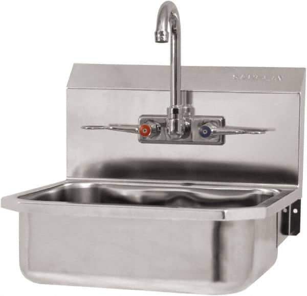 SANI-LAV - 14" Long x 11" Wide Inside, 1 Compartment, Grade 304 Stainless Steel Hand Sink-Wall Mount - 18 Gauge, 16" Long x 15-1/4" Wide x 22-3/4" High Outside, 5" Deep - Industrial Tool & Supply