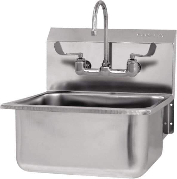 SANI-LAV - 19" Long x 16" Wide Inside, 1 Compartment, Grade 304 Stainless Steel Hand Sink-Wall Mount - 18 Gauge, 21" Long x 20" Wide x 24" High Outside, 10" Deep - Industrial Tool & Supply