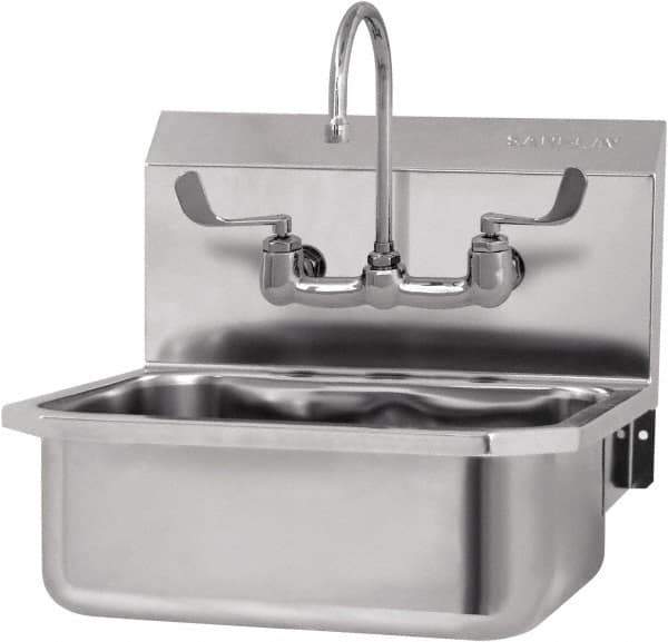 SANI-LAV - 17" Long x 14" Wide Inside, 1 Compartment, Grade 304 Stainless Steel Hand Sink-Wall Mount - 18 Gauge, 19" Long x 18" Wide x 21" High Outside, 7" Deep - Industrial Tool & Supply