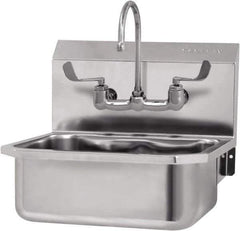 SANI-LAV - 17" Long x 14" Wide Inside, 1 Compartment, Grade 304 Stainless Steel Hand Sink-Wall Mount - 18 Gauge, 19" Long x 18" Wide x 21" High Outside, 7" Deep - Industrial Tool & Supply