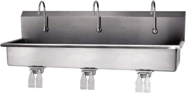 SANI-LAV - 57" Long x 16-1/2" Wide Inside, 1 Compartment, Grade 304 Stainless Steel Hands Free Hand Sink - 16 Gauge, 60" Long x 20" Wide x 18" High Outside, 8" Deep - Industrial Tool & Supply