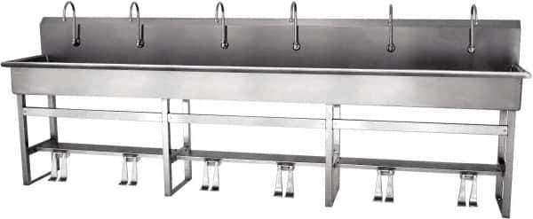 SANI-LAV - 117" Long x 16-1/2" Wide Inside, 1 Compartment, Grade 304 Stainless Steel Hands Free Hand Sink - 16 Gauge, 120" Long x 20" Wide x 45" High Outside, 8" Deep - Industrial Tool & Supply