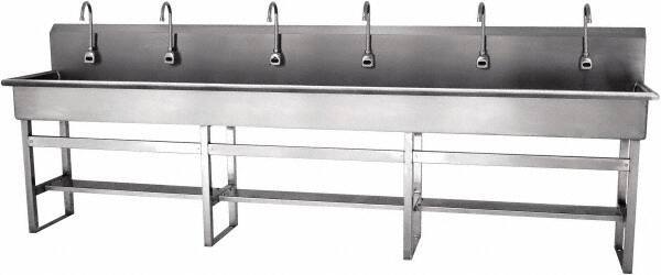SANI-LAV - 117" Long x 16-1/2" Wide Inside, 1 Compartment, Grade 304 Stainless Steel Hands Free Hand Sink - 16 Gauge, 120" Long x 20" Wide x 45" High Outside, 8" Deep - Industrial Tool & Supply