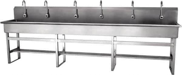 SANI-LAV - 117" Long x 16-1/2" Wide Inside, 1 Compartment, Grade 304 Stainless Steel Hands Free Hand Sink - 16 Gauge, 120" Long x 20" Wide x 45" High Outside, 8" Deep - Industrial Tool & Supply