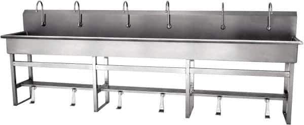 SANI-LAV - 117" Long x 16-1/2" Wide Inside, 1 Compartment, Grade 304 Stainless Steel Hands Free Hand Sink - 16 Gauge, 120" Long x 20" Wide x 45" High Outside, 8" Deep - Industrial Tool & Supply