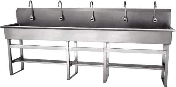 SANI-LAV - 97" Long x 16-1/2" Wide Inside, 1 Compartment, Grade 304 Stainless Steel Hands Free Hand Sink - 16 Gauge, 100" Long x 20" Wide x 45" High Outside, 8" Deep - Industrial Tool & Supply