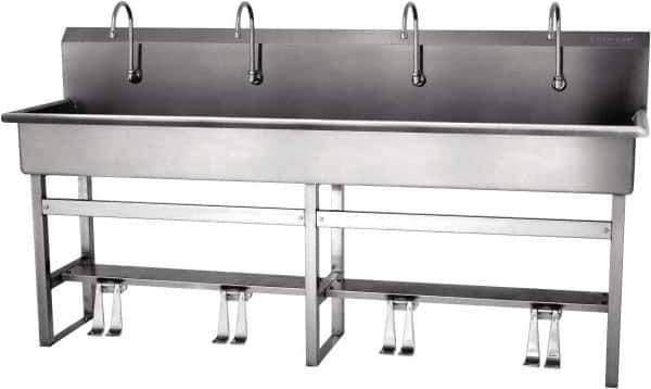 SANI-LAV - 77" Long x 16-1/2" Wide Inside, 1 Compartment, Grade 304 Stainless Steel Hands Free Hand Sink - 16 Gauge, 80" Long x 20" Wide x 45" High Outside, 8" Deep - Industrial Tool & Supply