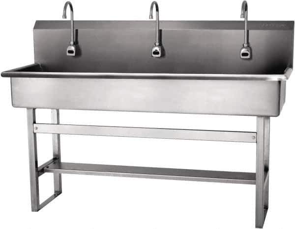 SANI-LAV - 57" Long x 16-1/2" Wide Inside, 1 Compartment, Grade 304 Stainless Steel Hands Free Hand Sink - 16 Gauge, 60" Long x 20" Wide x 45" High Outside, 8" Deep - Industrial Tool & Supply