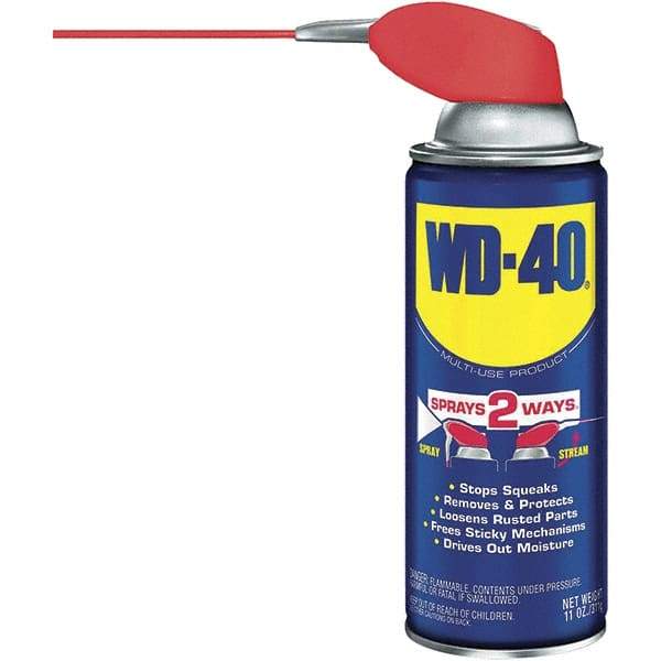 WD-40 - 11 oz Multi-Use Product with Smart Straw, Sprays 2 Ways - Multi-Purpose Lubricant: Stop Squeaks, Removes & Protects, Loosens Rusted Parts, Free Sticky Mechanisms, Drives Out Moisture - Industrial Tool & Supply