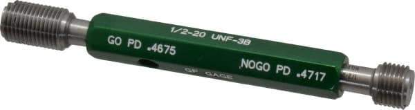 GF Gage - 1/2-20, Class 3B, Double End Plug Thread Go/No Go Gage - Hardened Tool Steel, Size 2 Handle Included - Industrial Tool & Supply