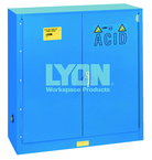 Acid Storage Cabinet - #5541 - 43 x 18 x 44" - 30 Gallon - w/one shelf, two poly trays, bi-fold self-closing door - Blue Only - Industrial Tool & Supply