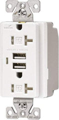 Cooper Wiring Devices - 2 USB Port, 2 Receptacle, 125 VAC, 5 VDC USB Receptacle - 5-15R NEMA Configuration, 20 Amp, White, 2.1 Amp Charging Power, Automatic Grounding, Screw Mount - Industrial Tool & Supply