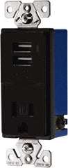 Cooper Wiring Devices - 2 USB Port, 1 Receptacle, 125 VAC, 5 VDC USB Receptacle - 5-15R NEMA Configuration, 15 Amp, Black, Screw Mount - Industrial Tool & Supply