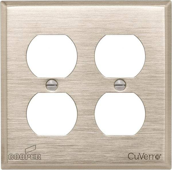 Cooper Wiring Devices - 2 Gang, 4-1/2 Inch Long, Standard Outlet Wall Plate - Duplex Outlet, White Bronze, Antimicrobial Copper - Industrial Tool & Supply