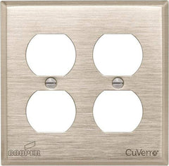 Cooper Wiring Devices - 2 Gang, 4-1/2 Inch Long, Standard Outlet Wall Plate - Duplex Outlet, White Bronze, Antimicrobial Copper - Industrial Tool & Supply