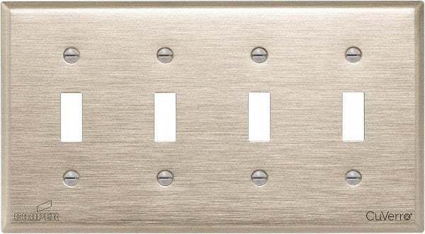 Cooper Wiring Devices - 4 Gang, 4-1/2 Inch Long, Standard Switch Plate - Toggle Switch, White Bronze, Antimicrobial Copper - Industrial Tool & Supply