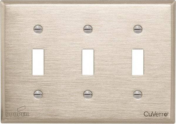 Cooper Wiring Devices - 3 Gang, 4-1/2 Inch Long, Standard Switch Plate - Toggle Switch, White Bronze, Antimicrobial Copper - Industrial Tool & Supply