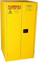 PRO-SAFE - 2 Door, 2 Shelf, Yellow Steel Standard Safety Cabinet for Flammable and Combustible Liquids - 65" High x 34" Wide x 34" Deep, Manual Closing Door, 3 Point Key Lock, 60 Gal Capacity - Industrial Tool & Supply