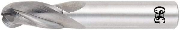 OSG - 1/2" Diam, 1" LOC, 3 Flute Solid Carbide Ball End Mill - TiAlN Finish, Single End, 3" OAL, 1/2" Shank Diam, Spiral Flute - Industrial Tool & Supply