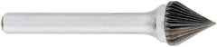 OSG - 1" Cut Diam, 1/4" Shank Diam, Cone Head Fluted Cut Burr - Carbide, Point End, 2" OAL - Industrial Tool & Supply