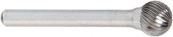 OSG - 1/2" Cut Diam, 1/4" Shank Diam, Ball Head Fluted Cut Burr - Carbide, 1/2" LOC, 2" OAL - Industrial Tool & Supply