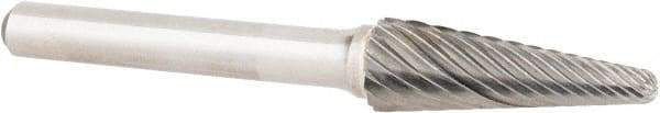 OSG - 3/8" Cut Diam, 1/4" Shank Diam, Cone Head Fluted Cut Burr - Carbide, Radius End, 1-1/16" LOC, 2" OAL - Industrial Tool & Supply