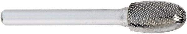 OSG - 5/8" Cut Diam, 1/4" Shank Diam, Oval Head Fluted Cut Burr - Carbide, Radius End, 1" LOC, 2" OAL - Industrial Tool & Supply