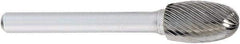 OSG - 3/8" Cut Diam, 1/4" Shank Diam, Oval Head Fluted Cut Burr - Carbide, Radius End, 5/8" LOC, 2" OAL - Industrial Tool & Supply