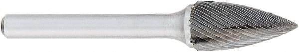 OSG - 1/4" Cut Diam, 1/4" Shank Diam, Tree Head Fluted Cut Burr - Carbide, Point End, 5/8" LOC, 2" OAL - Industrial Tool & Supply