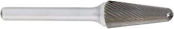 OSG - 1/2" Cut Diam, 1/4" Shank Diam, Cone Head Fluted Cut Burr - Carbide, Radius End, 1-1/8" LOC, 2" OAL - Industrial Tool & Supply