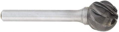 OSG - 5/8" Cut Diam, 1/4" Shank Diam, Ball Head Fluted Cut Burr - Carbide, 5/8" LOC, 2" OAL - Industrial Tool & Supply