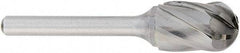 OSG - 1/2" Cut Diam, 1/4" Shank Diam, Cylinder with Radius Head Fluted Cut Burr - Carbide, Radius End, 1" LOC, 2" OAL - Industrial Tool & Supply
