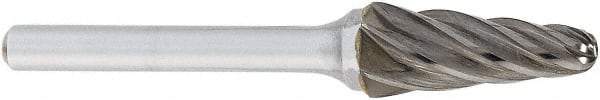 OSG - 1/2" Cut Diam, 1/4" Shank Diam, Cone Head Fluted Cut Burr - Carbide, Radius End, 1-1/8" LOC, 2" OAL - Industrial Tool & Supply