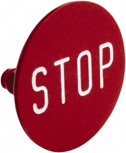 Square D - Legend Insert - Stop - Red Background, White Letters, 30mm Hole Diameter - Industrial Tool & Supply