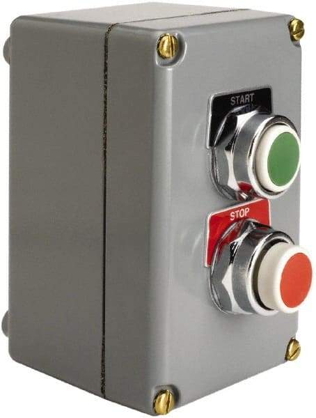 Square D - 2 Operator, Pushbutton Control Station - Start-Stop (Legend), Maintained Switch, NO/NC Contact, NEMA 1, 13, 3, 4 - Industrial Tool & Supply