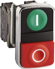Schneider Electric - 22mm Mount Hole, Flush, Pushbutton Switch Only - Rectangle, Green and Red Pushbutton, Nonilluminated, Momentary (MO), On-Off, Shock and Vibration Resistant - Industrial Tool & Supply