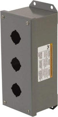 Square D - 3 Hole, 30mm Hole Diameter, Steel Pushbutton Switch Enclosure - 5-1/4 Inch High x 4.17 Inch Wide x 3.62 Inch Deep, 1, 3, 15 NEMA Rated - Industrial Tool & Supply