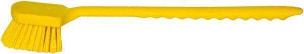 PRO-SOURCE - 1-3/4" Bristle Length, Plastic Utility Scrub Brush - 4-1/2" Long x 3-3/4" Wide Head, 20" OAL, Long Handle, Yellow, Foam Block - Industrial Tool & Supply